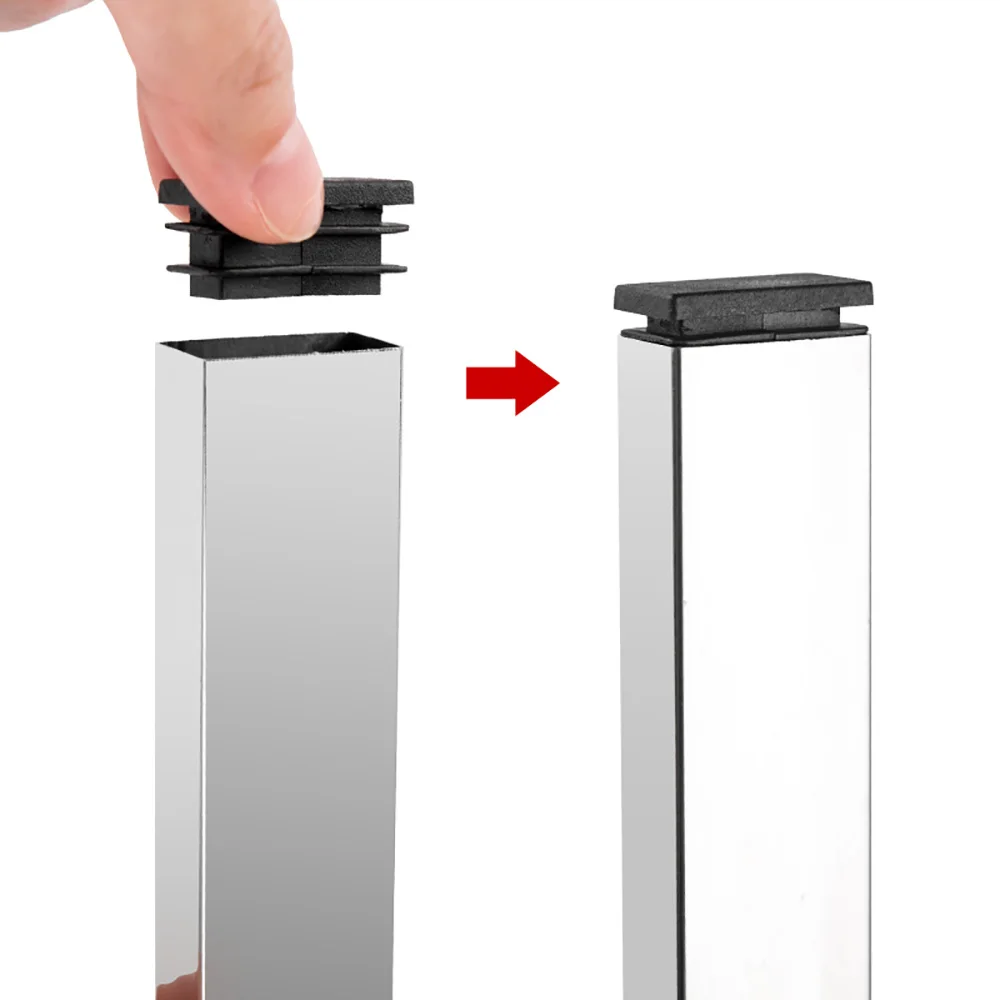 Full Size Rectangular Tube Cap Black Plastic Blanking End Cap Insert Plugs Bung Furniture Leg Anti Slip Feet Protector Pad