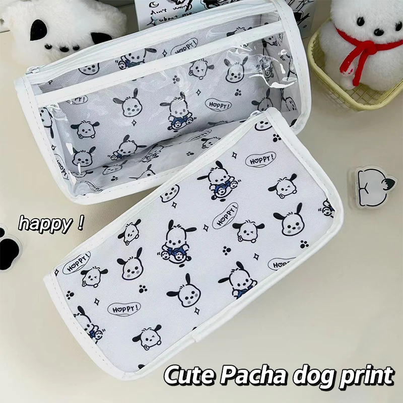 Kawaii Transparent Hello Kitty Pencil Case Sanrio Pochacco Pen Bag Large Capacity Capybara Cosmetic Bag Stationery Organizer