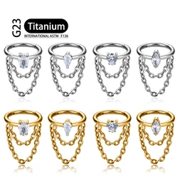 F136 Titanium Piercing Septum Zircon Ear Tragus Cartilage Nose Rings Chain Dangle Hoop Daith Hoop Clicker body piercing Jewelry