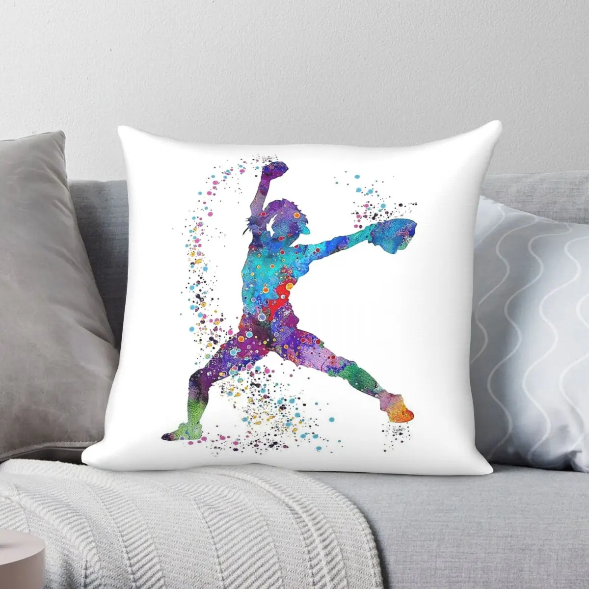 Girl Baseball Pitcher Colorful Square Pillowcase Polyester Linen Velvet Pattern Zip Decorative Home Cushion Cover 18