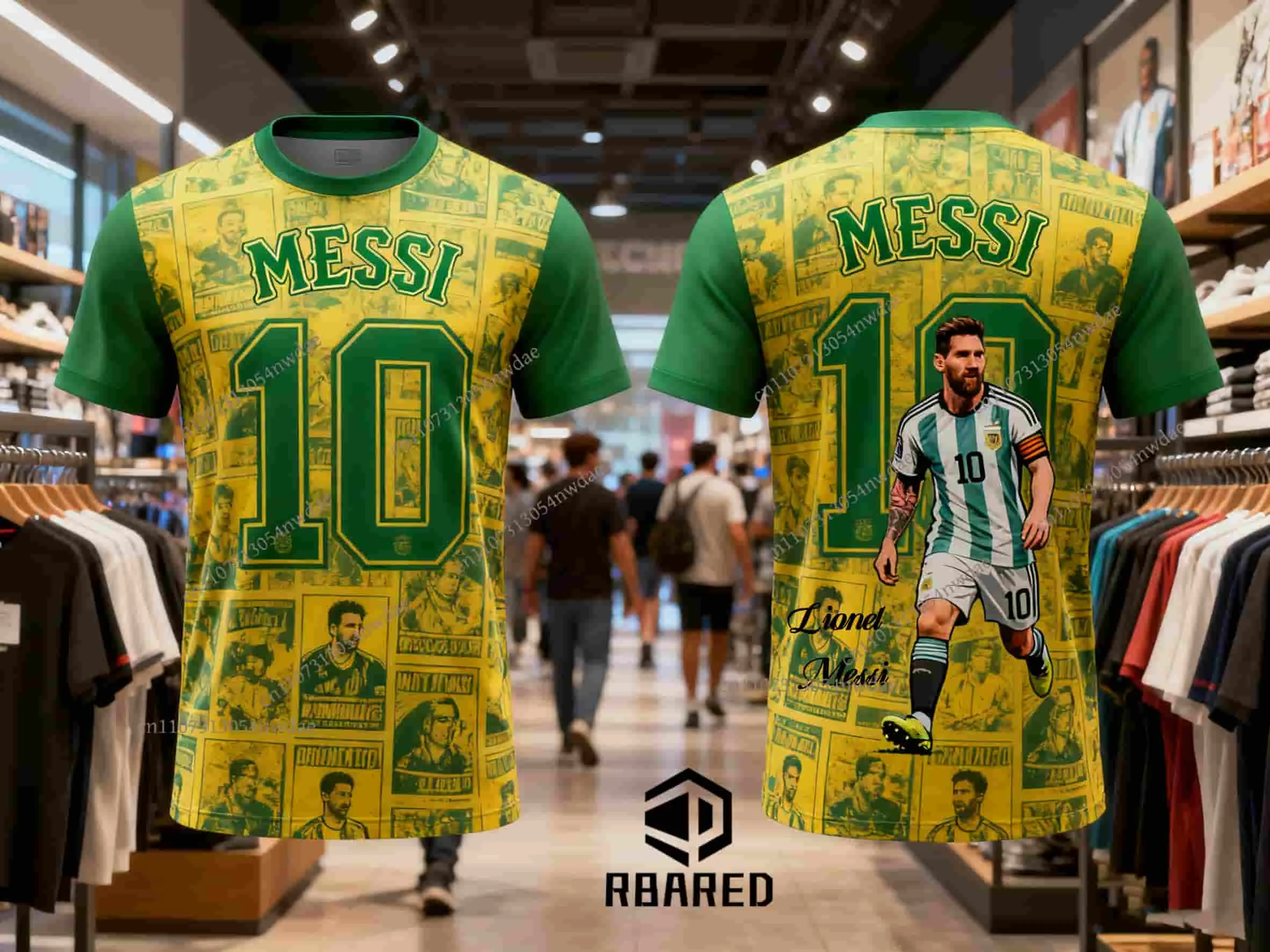 MESSI No.10 Graffiti 3D مطبوعة مروحة تذكارية لكرة القدم قصيرة الأكمام AI جيرسي - لجميع الأعمار، تنفس، عارضة وملابس رياضية #4