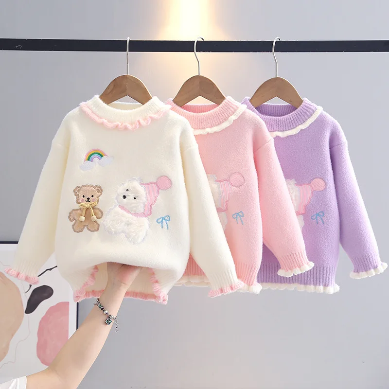 

Fashion Girls Sweatshirt Tops Winter Kids Clothes Lovely Cartoon Bear Print Pullover New Year Sweaterd Children Clothing IY07181