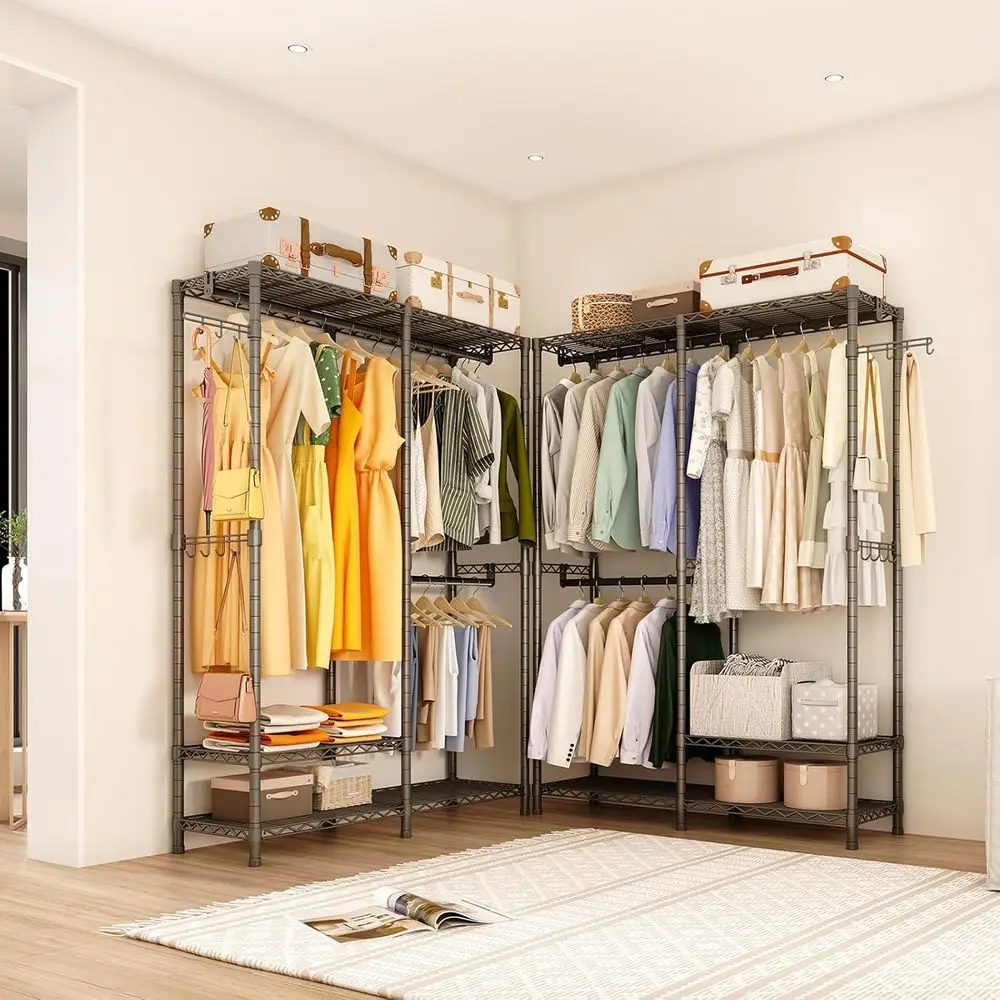 Sturdy 3-Tier Metal Adjustable Clothes Rack with 2 Hanging Bars, 800lbs Capacity, Black