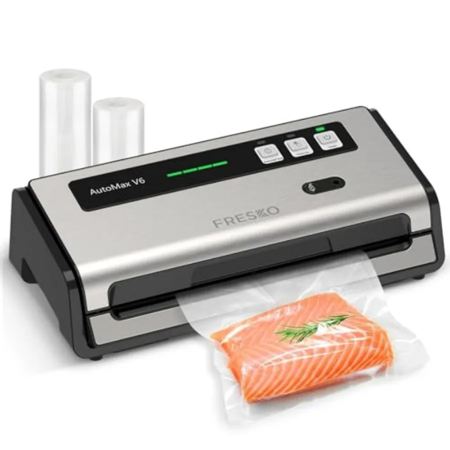 Scelleuse sous vide professionnelle V6 avec rouleau de sac intégré, stockage et coupe pour la conservation des aliments à long terme, comprend 2 rouleaux de haute qualité