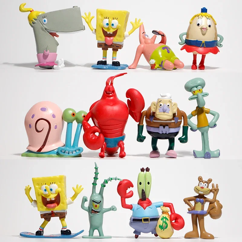Esponjas Bobs infantis, brinquedos de desenho animado, coleção estatueta, decoração do modelo, presente de aniversário