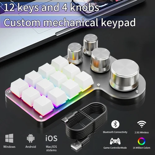 Macro de programación de 12 teclas y 4 perillas, teclado personalizado RGB para juegos, Macropad Hotswap mecánico portátil personalizado para Photoshop