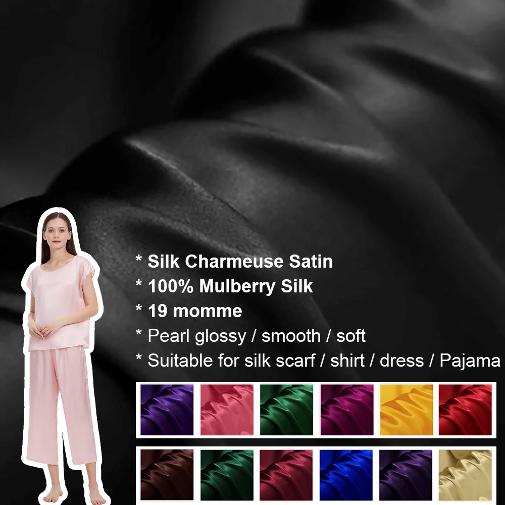 CISULI 100% Silk Charmeuse Satin 114cm width 19momme Pure Silk Pajama Fabric Sewing Cloth 90 Colors Stock