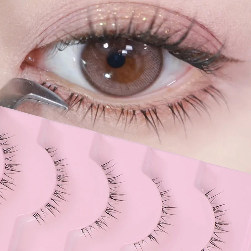 5 Pairs Lower Eyelashes Natural Long Lasting Under Eye Lashes Soft Handmade Clear Band Bottom DIY Lashes Extension Korean Makeup