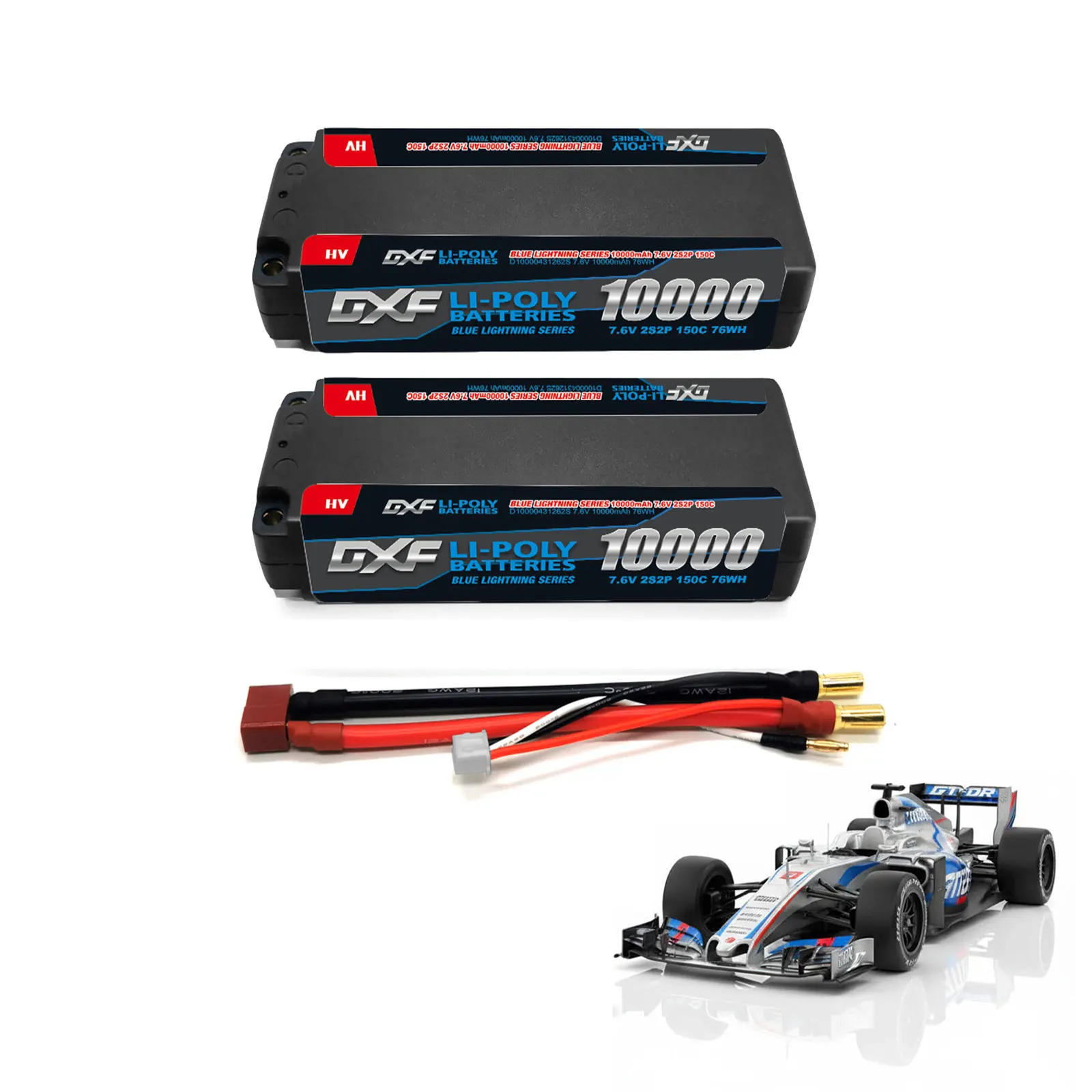 DXF 2S Lipo 10000mAh Akku 7,6V 150C Lipo-Batterie mit T-Stecker Hardcase-Akku für RC Auto Boot LKW Hubschrauber Flugzeug