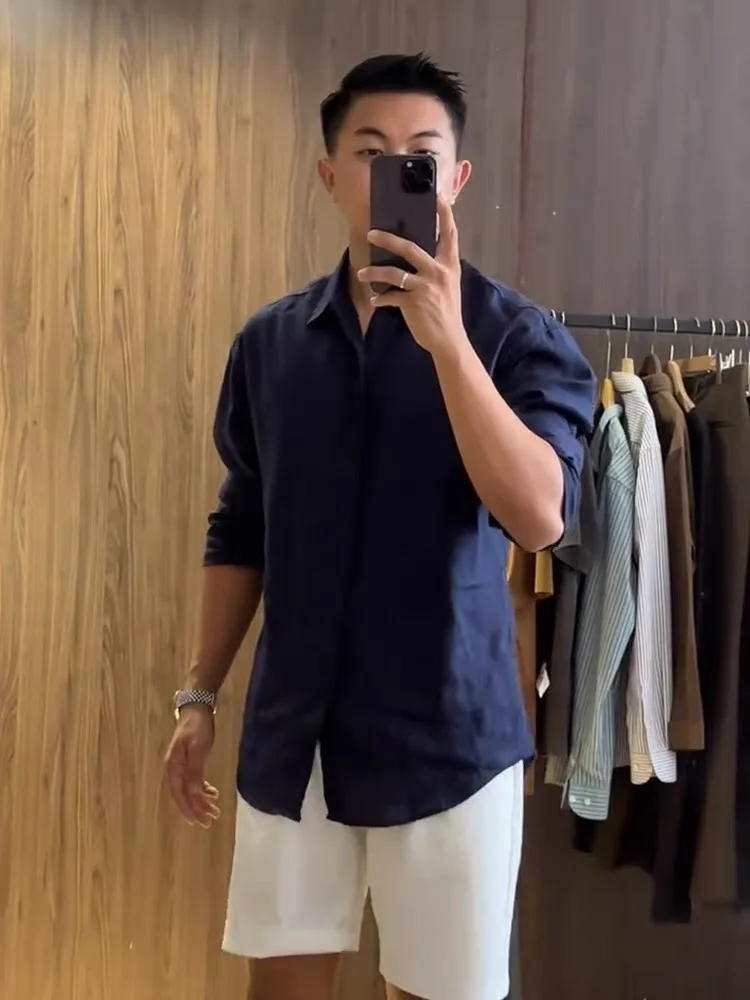 Lightweight Casual Men's Linen Shirt Summer Thin Style  Linen Casual Shirt Versatile Light Maturity Sun Protection Oute...