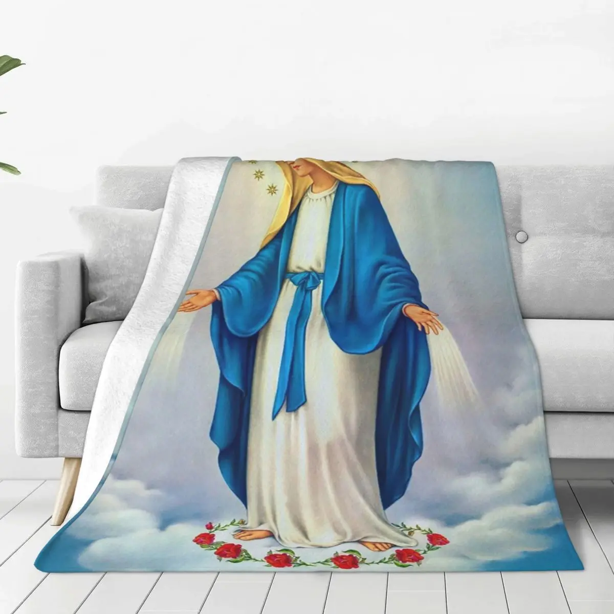 Virgin Mary Christian Catholic Blanket Coral Fleece Plush Our Lady of Guadalupe Soft Throw Blankets for Bedroom Sofa Bedspread