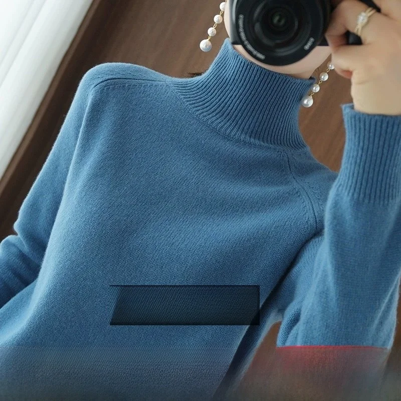 

Осень-зима женский шерстяной вязаный свитер с высоким воротником свободный длинный свеч Camere irt модный базовый слой топ