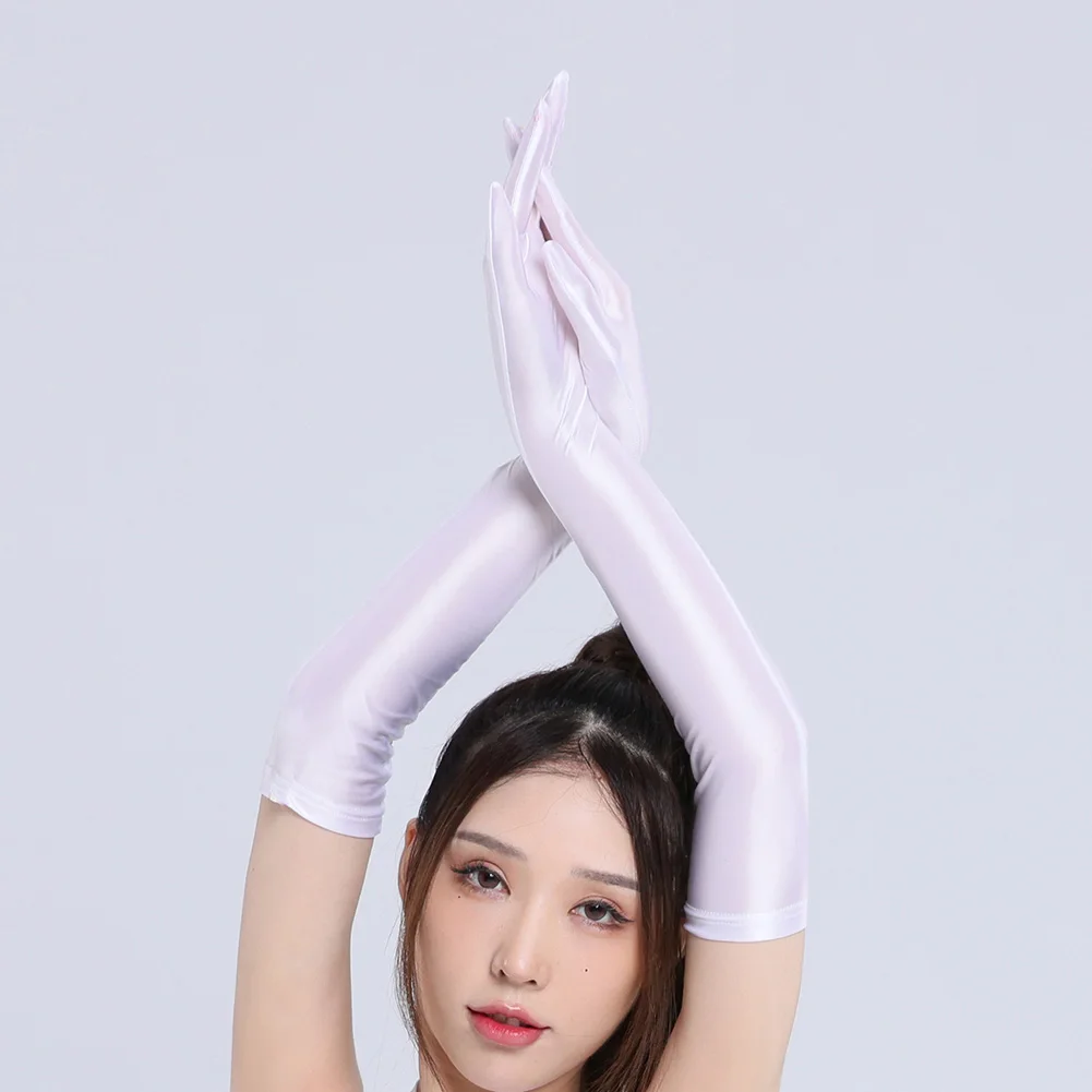 Sexy Lingerie Women Smooth Shiny Elastic Long Gloves Oil Silky Driving Nightclub Ultra Thin Transparent See Through Party Club