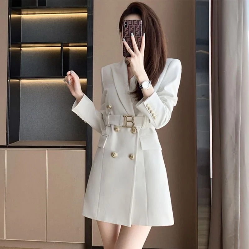 Fashion Temperament Dress Dress Women 2024 Autumn New French High Sense Double Breasted Spring And Autumn Long-sleeved Skirt