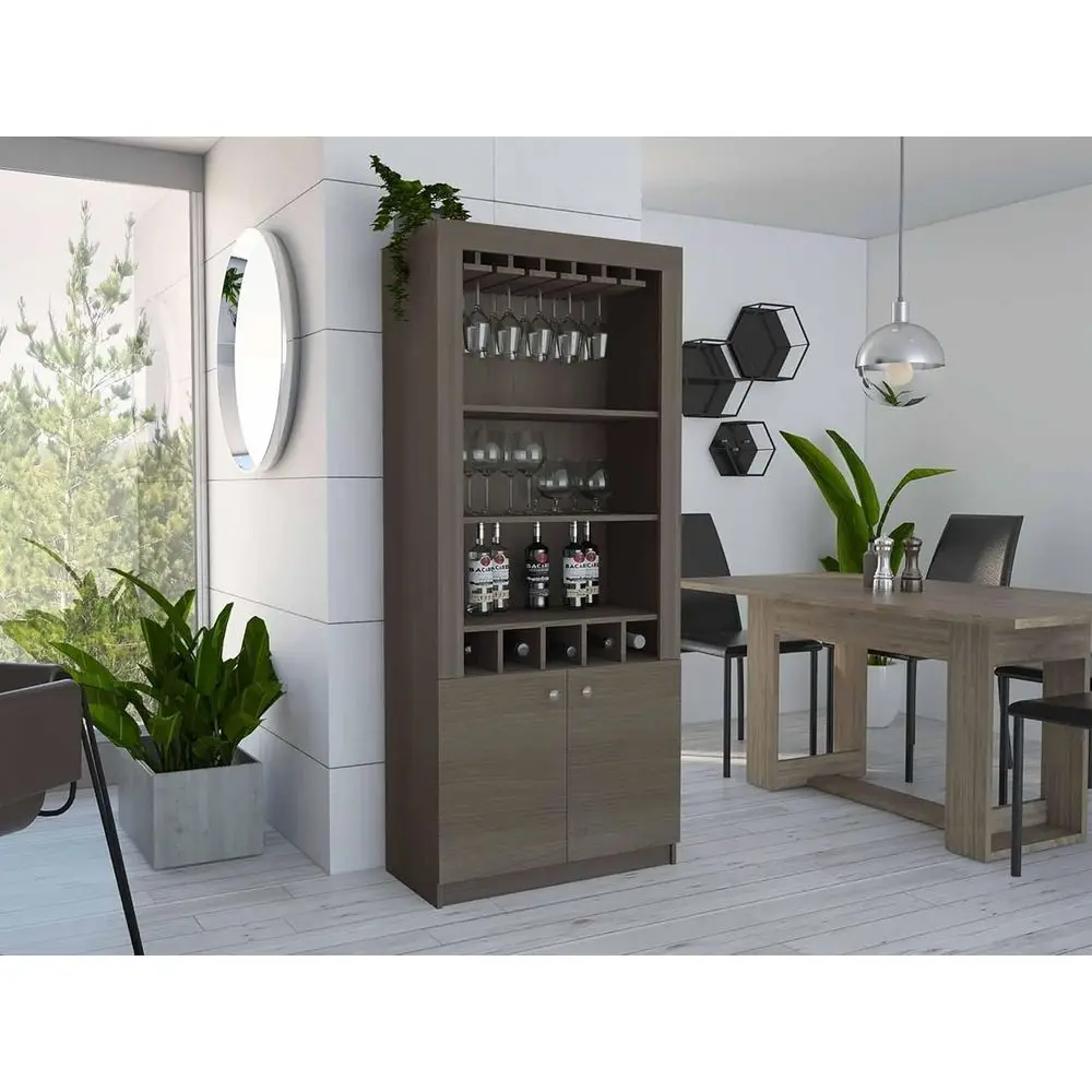 

Барный шкаф из дуба с 3 полками и встроенной подсветкой на 5 бутылок с USB, идеально подходит для хранения в кухне, столовой и гостиной