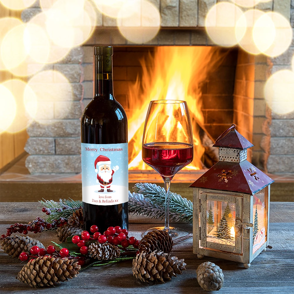 Maßgeschneiderte Weihnachts-Party-Weinflaschen-Aufkleber mit niedlichem Weihnachtsmann-Muster, Party-Dekorationsaufkleber für Rotwein und Milchgetränke
