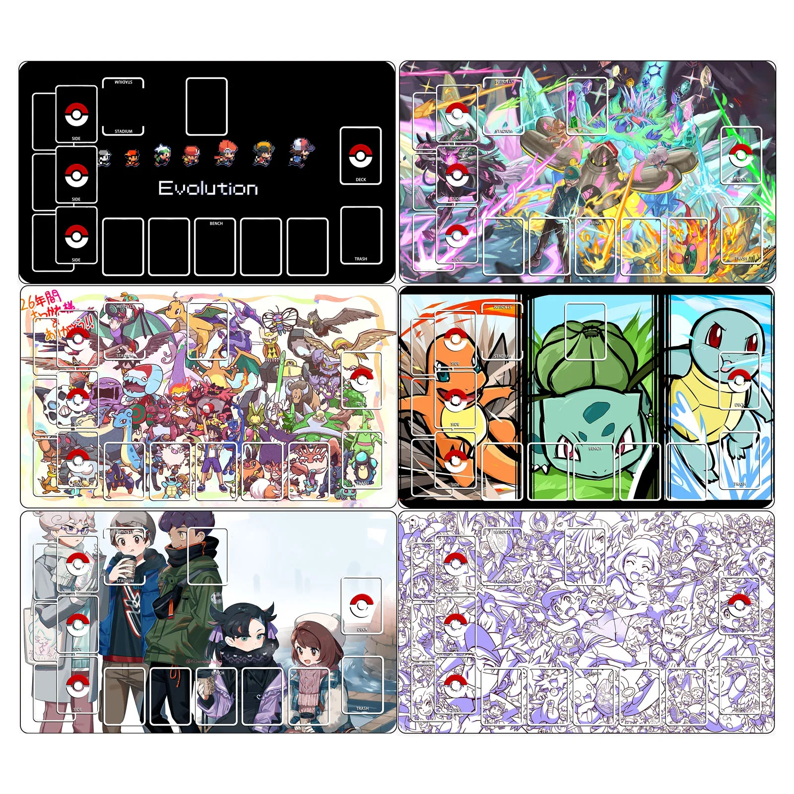 

Игровой коврик для карточных боев PTCG 600x350x2 мм: Чармандер и Бульбазавр, для одного игрока, дуэльный, подарок, игрушка