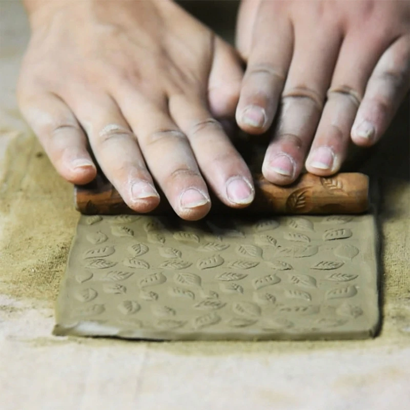 พื้นผิวไม้โคลน Pressed Roller รูปแบบ Roller Rod นูน Rolling Pin ศิลปะเครื่องปั้นดินเผาเซรามิค