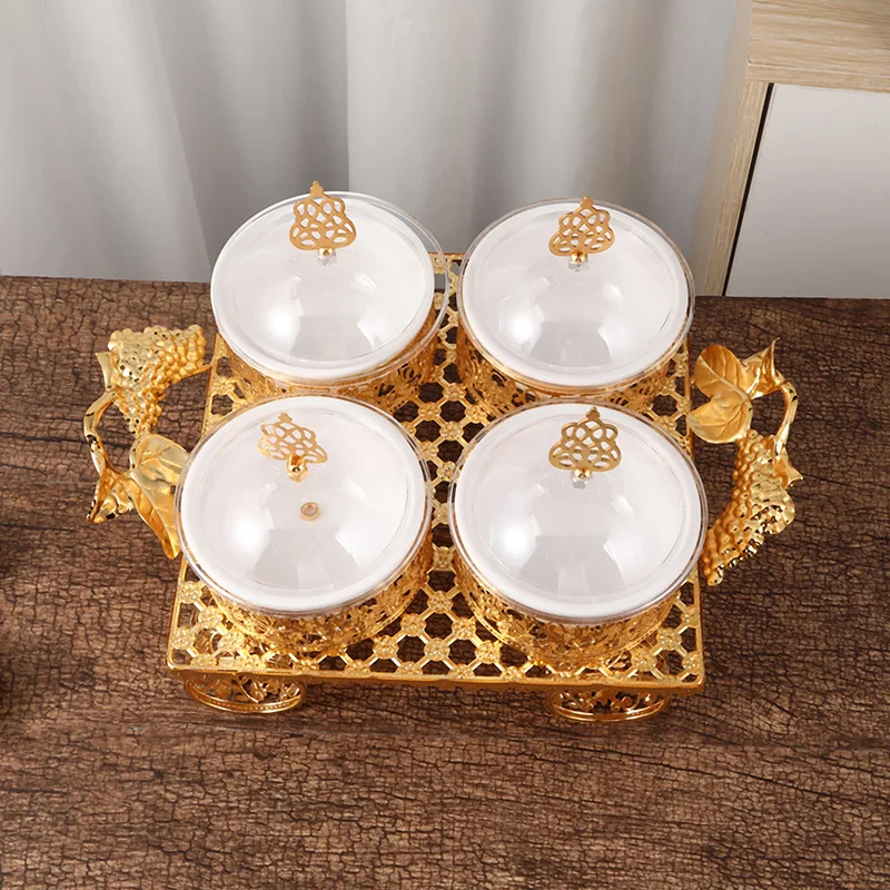 European Luxury Two Compartments Raisin Dried Fruit Box, Simple Modern Living Room Round Nuts Snacks Storage Fruit Plate