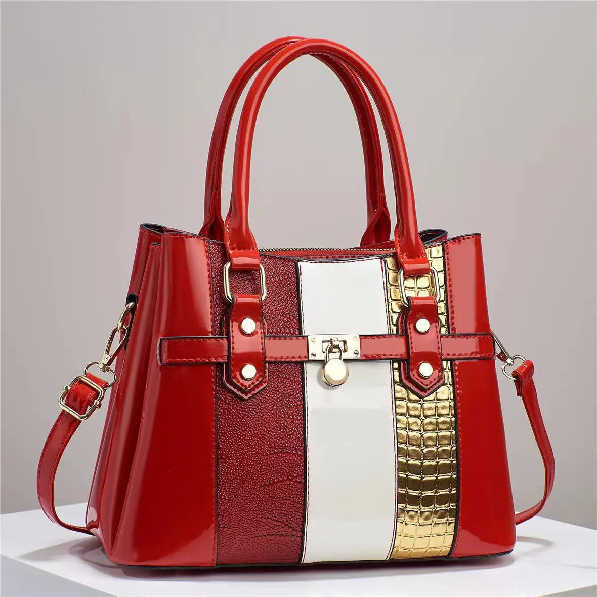 New splicing bright leather lizard pattern tote high-quality women's large bag, crocodile pattern Crossbody bag Snake pattern