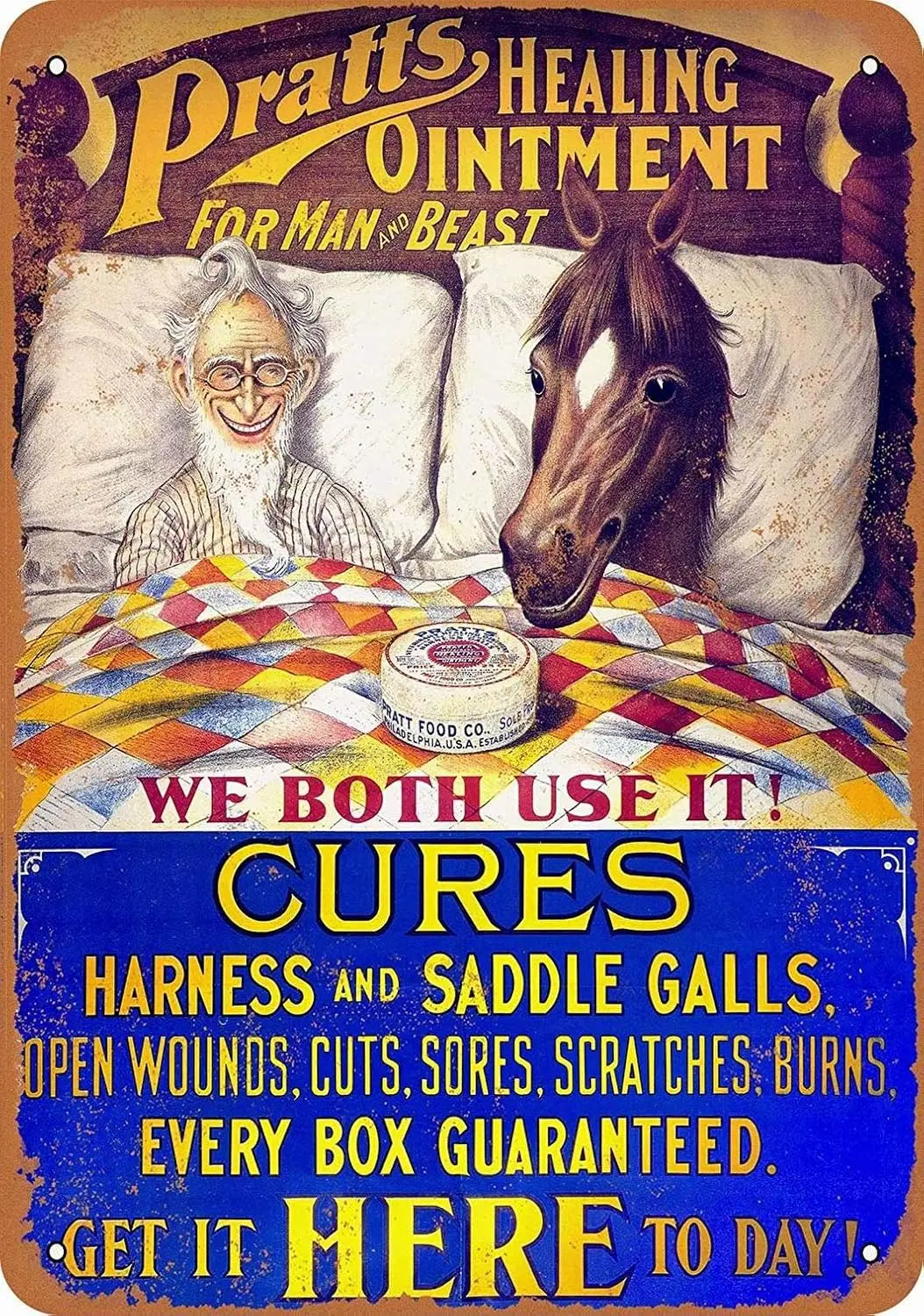 8 x 12 Metal Sign - Pratt's Healing Ointment Man Beast - Vintage Wall Decor Art