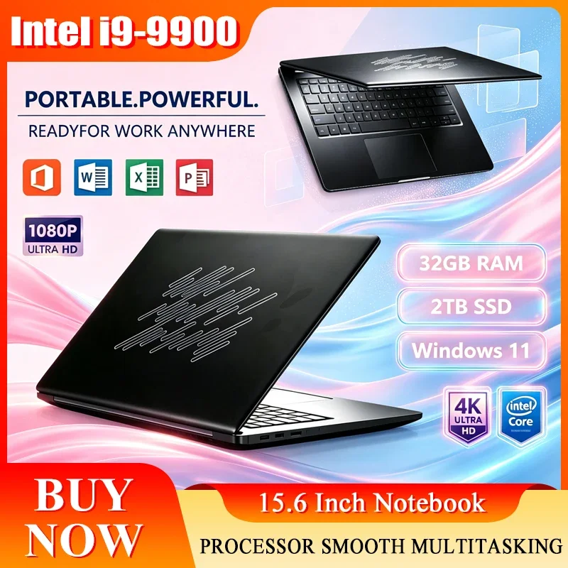 2026 New 15.6'' Laptop Intel Core I9-9900 32GB 2TB Gaming PC Ultra Slim Office Study Computer PC Windows 11 Pro 1920*1080 HD