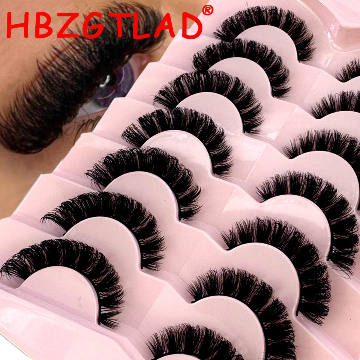 HBZGTLAD 7 pairs Natural False Lashes DD Curl Russian Lashes 3D Mink Eyelashes Reusable Fluffy Russian Strip Lashes eyelashes