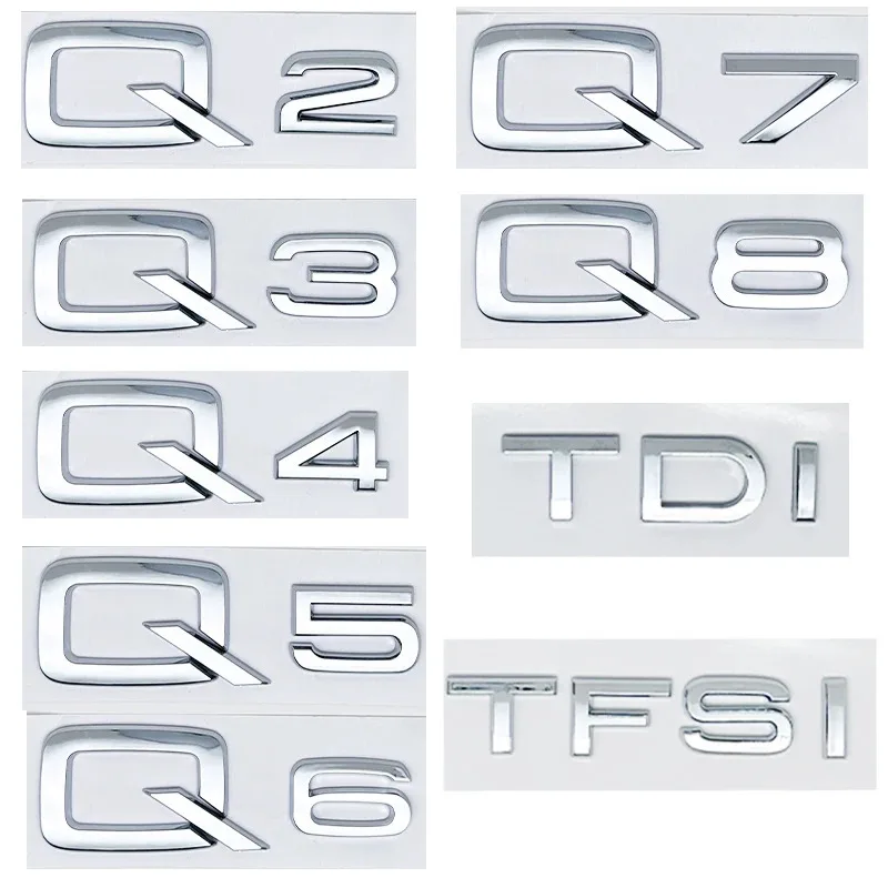 

3d ABS Chrome Letters Numbers For Q2 Q3 Q4 Q5 Q6 Q7 Q8 TDI TFSI Car Rear Trunk Boot Emblem Sticker Badge Car Styling Accessories