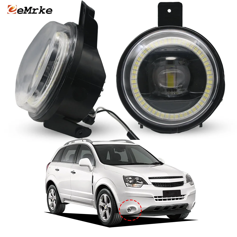 For Opel Antara Holden Captiva MaXX Saturn Vue 2007-2010 LED Fog Lights Angel Eye DRL Daytime Running Lamp PTF W/ Clear Lens
