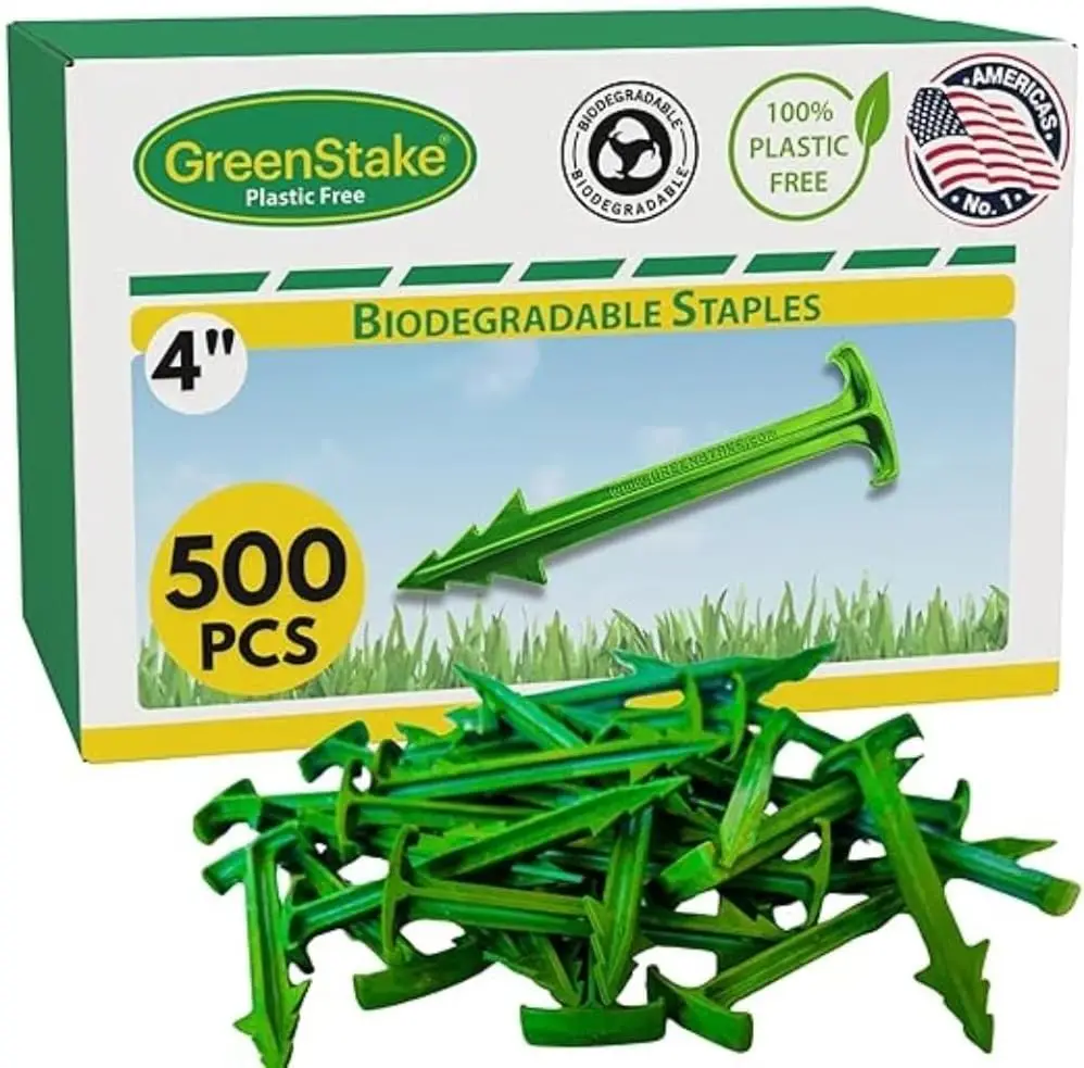 4-Inch Biodegradable Stakes, Pack of 500 - Superior Holding Power Stakes, Sod Staples for Weed Fabric, Eco-Friendly Garden Suppo