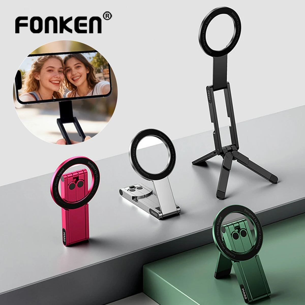 

Multifunctional Phone Holder Mount 3-in-1 Desktop Tripod Handheld Selfie Stick Magnetic Holder for Travel Cooking Vlog Shots