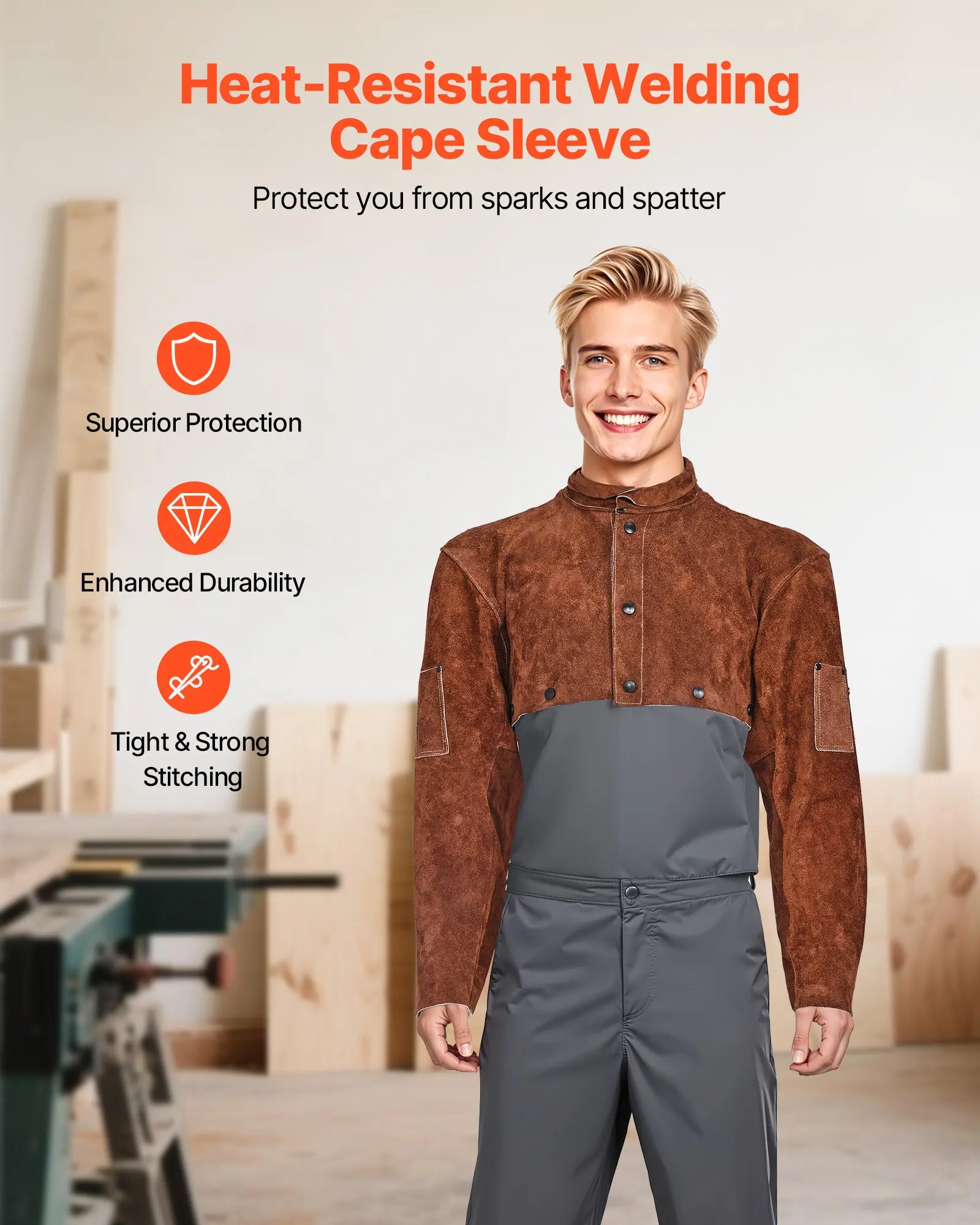 

Leather Welding Cape Sleeve, Heavy Duty Flame Resistant Cowhide Safety Cape Sleeves For Men Women, Heat-Resistant For Welding, Blacksmithing, Woodworking, Gardening, L-Size