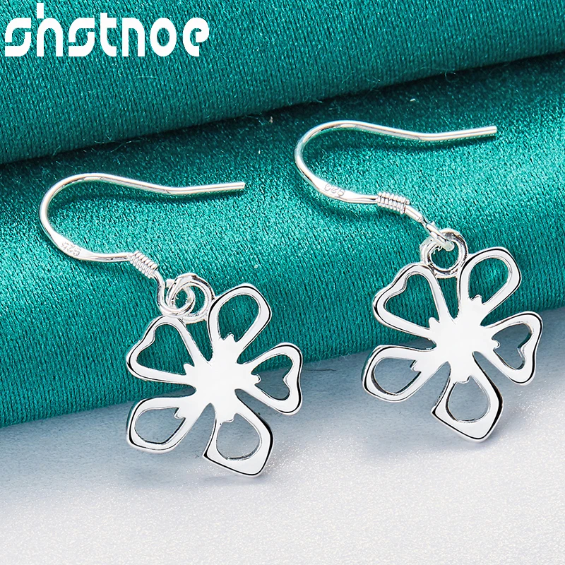 3pcs 925 Sterling Silver Flower Jewelry Sets Snowflake Chain Pendant Necklace Bangle Earrings Set For Woman Wedding Engagement