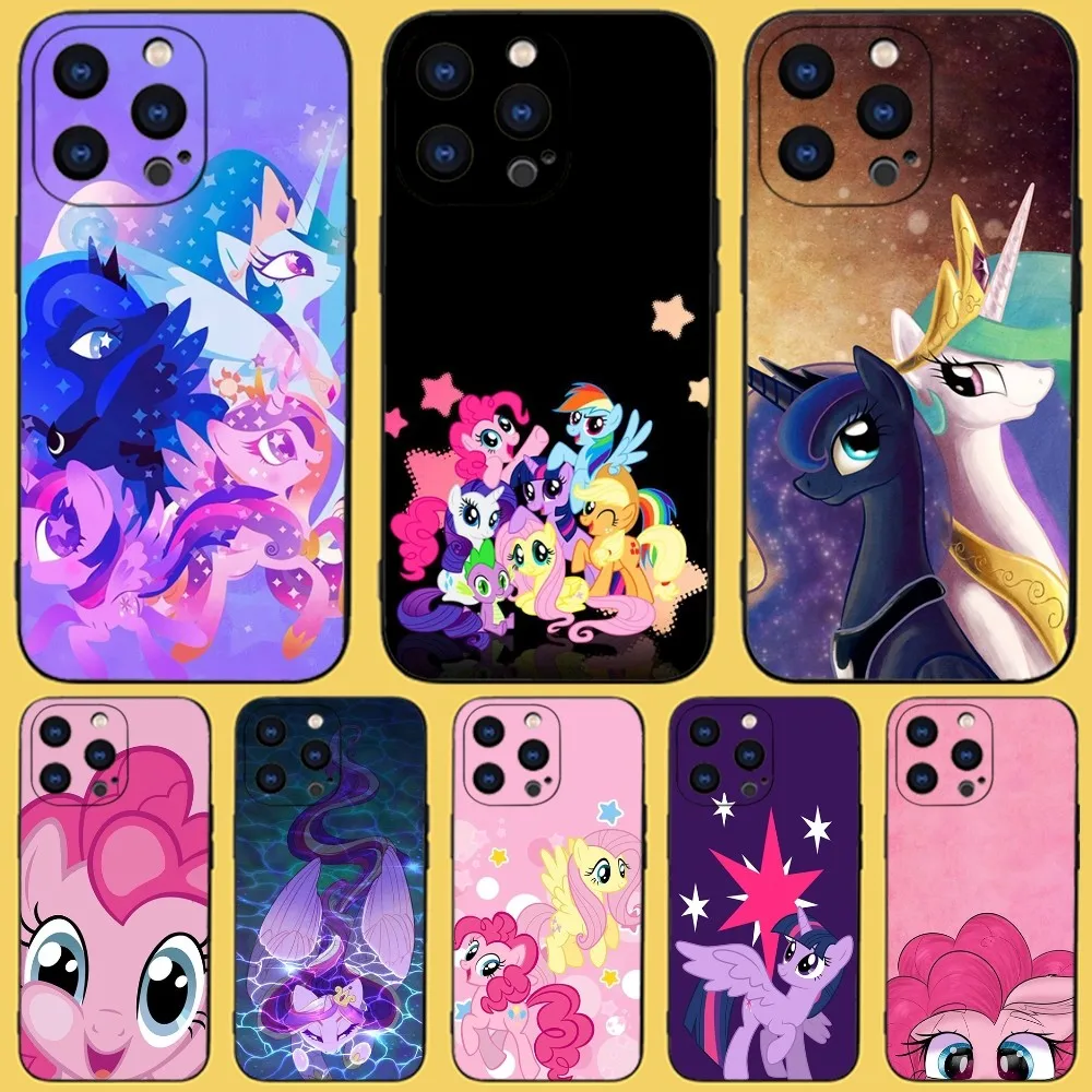 M-My Little P-Pony Phone Case For iPhone 15,14,13,12,11 Plus,Pro,Max,XR,XS,X,7,8 Plus,SE,Mini Black Silicone Soft