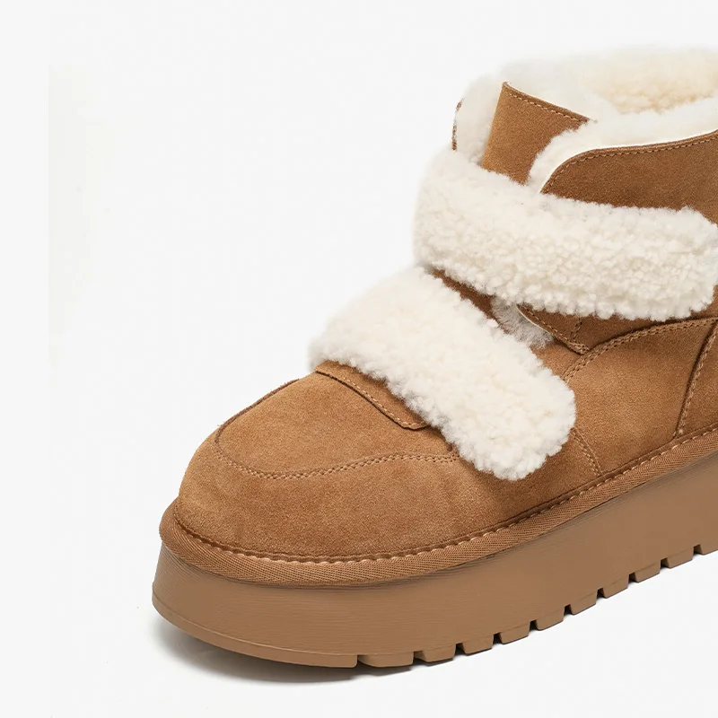 BEAUTODAY Winter Snow Boots Women Cow Suede Leather Warm Plush Thick Sole Hook Loop Anti-Slip Ladies Furry Shoes Handmade 08074