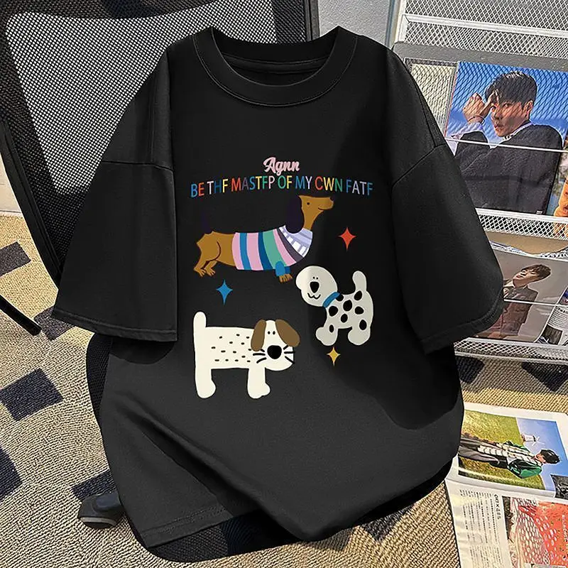 

Мужские и женские футболки с короткими рукавами, лето 2023, новая нижняя рубашка с короткими рукавами и принтом щенка из мультфильма, топ T