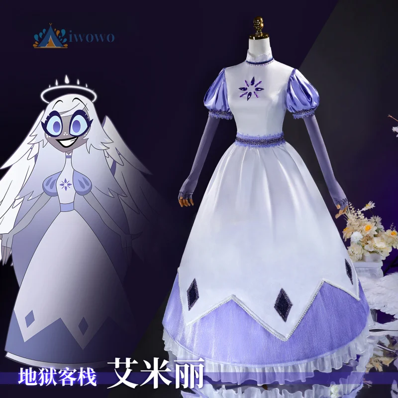 

Аниме Хазбин Отель Косплей Костюм Эмили Фиолетовое Белое Платье Униформа Хэллоуин Карнавал Вечеринка Рождественская Игра Ролевая Одежда