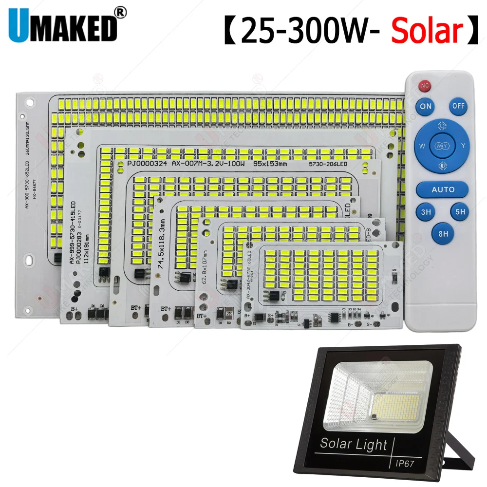 5Pcs 25/40/60/100/200/300W LED Solar Light Board White Light High Brightness Light Source Panel with Remote Controller SMD5730