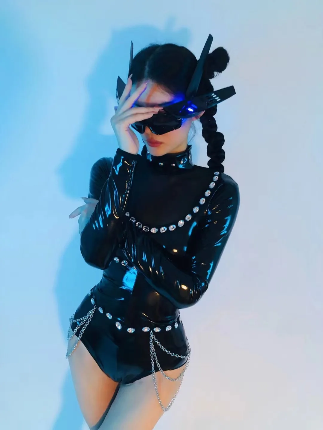 Schwarz Pu Leder Body Nachtclub Bar Pole Dance Kostüm Sänger Tänzer Leistung Tragen Gogo Dancewear Party Kleidung yj026