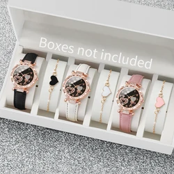 6PCS/Set Women's Watch Fashion Rhinestone Heart Dial Quartz Watches Bracelet Set（Without Box）