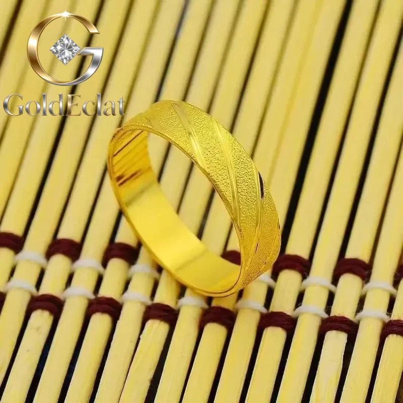 GoldEclat  9999 24K Real Gold Gold Ring for Couples, Fashionable Japanese and Korean, Personalized, Simple, Trendy Men's Ringgif