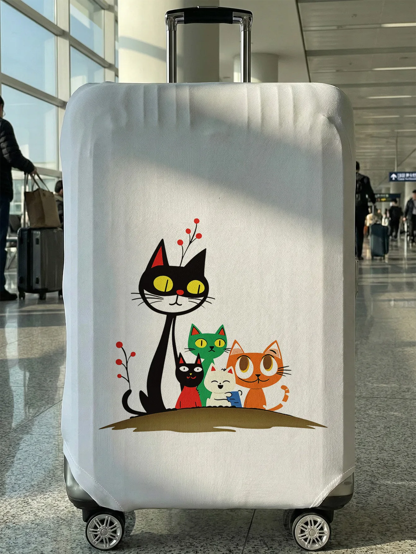 

White Base Cartoon Five Cats Family Luggage Cover, Suitable for 18-32 Inch Luggage Cover, Luggage Handle Glove, Travel Accessori