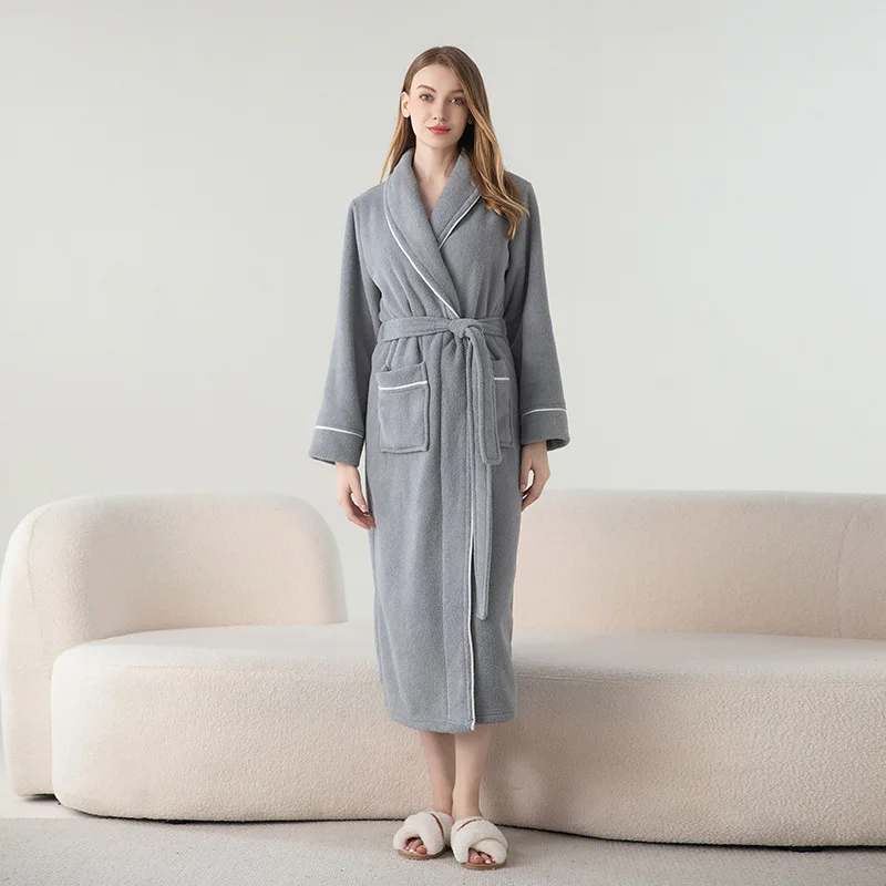 Winter Warm Women Flannel Robe Sleepwear Thickened Coral Fleece Couples Nightwear Bathrobe Gown Loose Men And Women Home Clothes