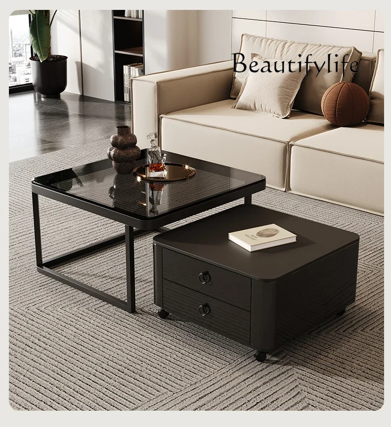 Black light luxury rock slab coffee table small apartment living room home modern simple storage can be moved