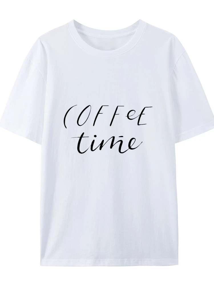 Casual Cotton T-Shirt Women's Coffee Time Graphic Tees Y2k Clothes Y2k Streetwear Round Neck Short Sleeve Women Clothing