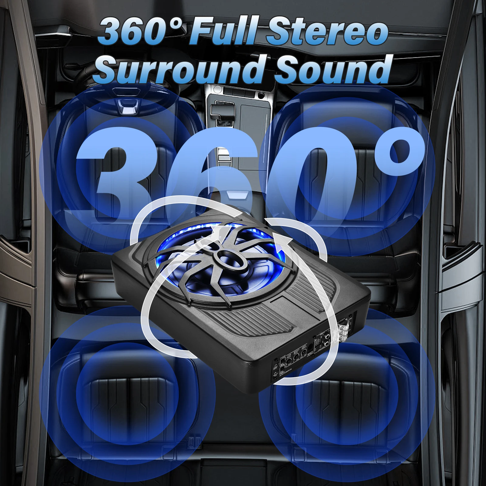 

Slim Car Subwoofer 10 Inch Powered Active Sub, 800W Peak Bass Low Profile Audio with Cool Blue LED Mood Light, Compact Underseat System for Vehicles with Limited Space, Includes Wiring Kit and Bass Knob