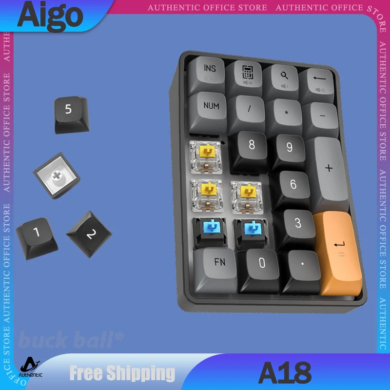 

Aigo A18 Number Keypad Mini Portable Pad 2 Mode USB 2.4G Wireless Custom Keyboard 22keys Hot-swap For Laptop Numeric Keypad Gift