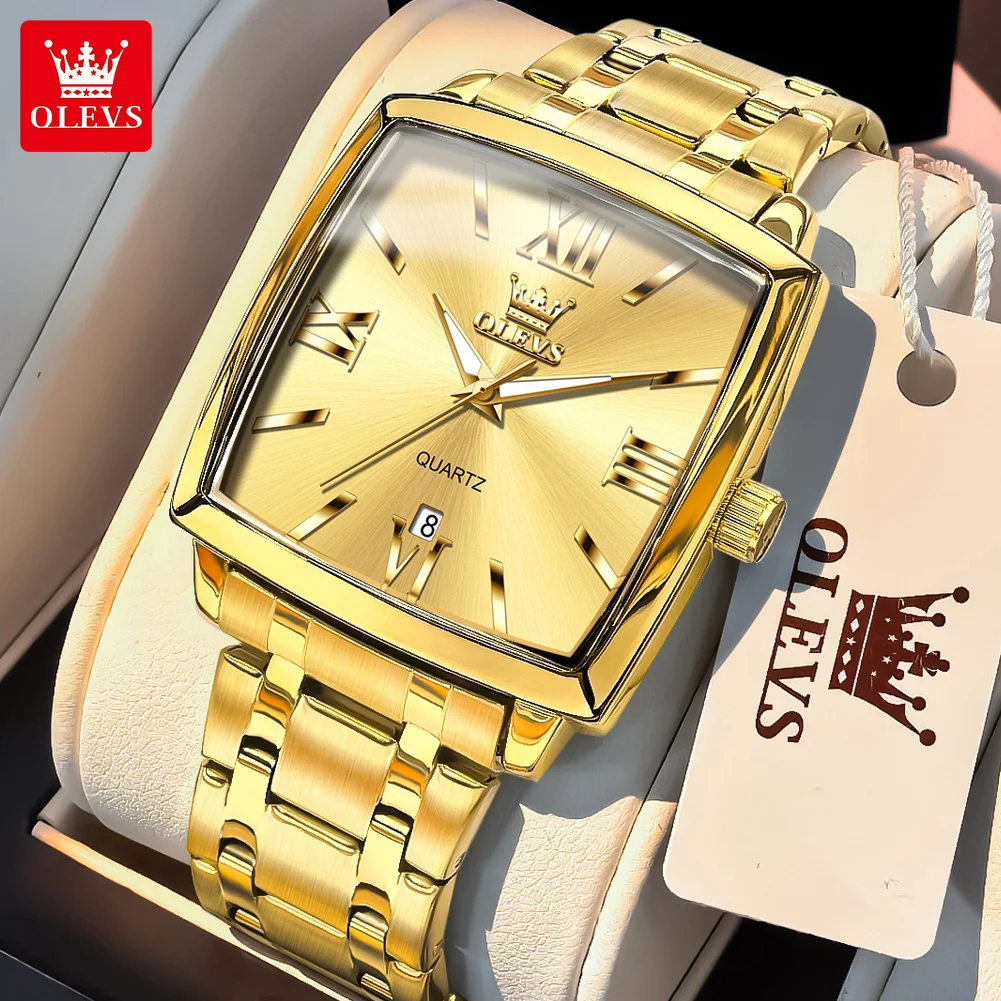 OLEVS 2969 Mens Watch Business Original Brand Waterproof Luminous Quartz Watch Large Dial Automatic Date Square Watch With Box