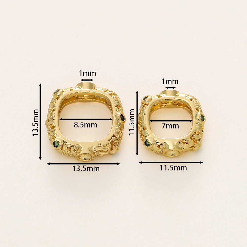 2Pcs/Pack 14/18K Gold Color Plated Square Frame Spacer Beads Connectors for DIY Bracelet Earrings Jewelry Making Accessories