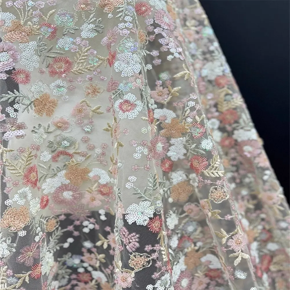 New luxury wedding dress fabric cross-border for brides cheongsam dress sequin fabric lace